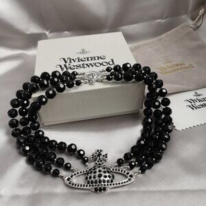 Vivienne Westwood Three Row Pearl Bas Relief Choker in Black (Brand New)